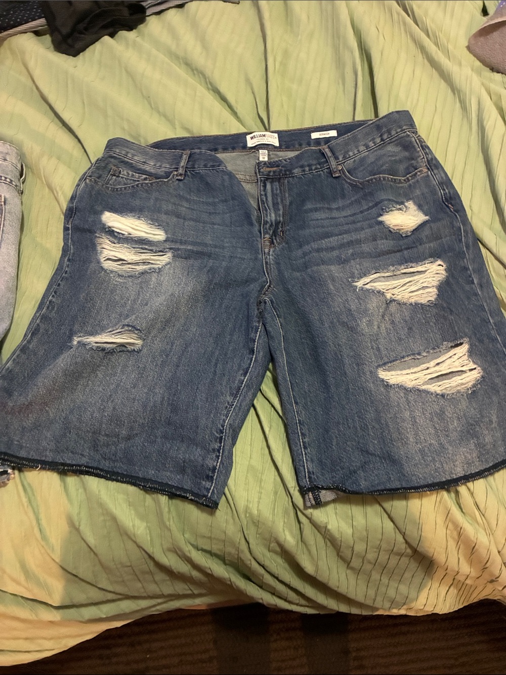 William Rast Distressed Blue Denim Jean Shorts